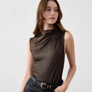 NWT BANANA REPUBLIC | $65 Bronze Foiled Draped-Shoulder Blouse